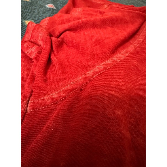 Lucky Brand Henley Shirt Mens Large Red Venice Burnout Short Sleeve Paper Thin - Picture 5 of 6